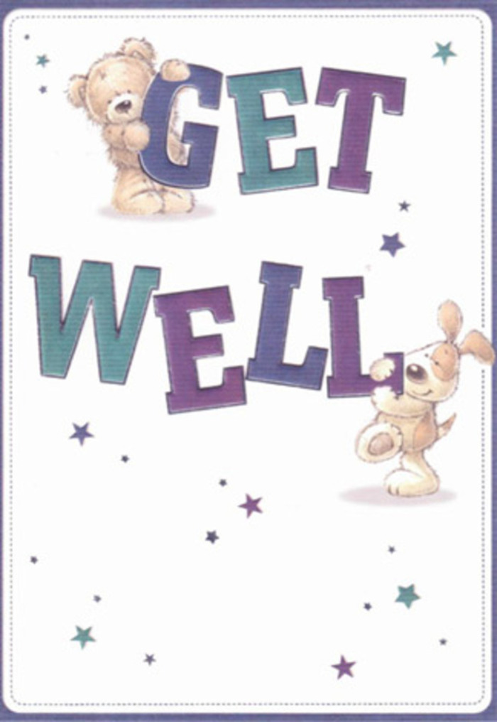 A gentle swirl of colour and optimism marks this illustrated get well card, as if gathering the soft beams of a Perivale sunrise and the lively spirit of Bilton Road Market. Two joyful friends - a fluffy bear and an exuberant puppy - take center stage, their playful energy as contagious as childhood laughter in nearby local parks. The bold typography, shaded in selective blends of purple and aqua, grounds the sentiment with a sense of purity and confidence, while whimsical stars arc overhead, scattering hope as if by magic. Every texture is considered: the bear's stitched fur looks invitingly plush, the puppy's ears irresistibly velvety - details that conjure the soothing nature of a carefully tied bouquet. The crisp, creamy background enhances the boldness of the message, much like the way a florist brings harmony to a mix of vibrant blooms and verdant foliage. This composition, alive with both visual playfulness and heartfelt warmth, mirrors the kind of supportive gestures so common among neighbours and friends throughout Perivale. Imagining this card delivered along with a fresh arrangement from Flower Delivery Perivale, it becomes more than a message - it's a comforting embrace, a shared smile, and a heartfelt wish for brighter days ahead.