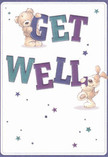 The scene on this get well card radiates uplifting energy and gentle warmth, inviting thoughts of connection and support within Perivale's close-knit community. At center, a beaming teddy and a floppy-eared puppy interact joyfully with large, colourful letters that spell out 'Get Well' in shades of indigo and teal - their shapes bold yet welcoming, much like the local shops on Ruislip Road East. The background is a soft, creamy white, lending an airy freshness reminiscent of early mornings in Perivale's green spaces. Scattered around the playful duo are sparkling stars, painted in gradients of blue and purple, their movement hinting at unseen well wishes traveling gently to those in need. The artist's attention to textural detail - the bear's downy fur and the puppy's inviting ears - imparts a tangible sense of comfort, evoking the experience of cradling a freshly arranged bouquet destined for someone's recovery. With every line and colour, the card delivers more than a simple sentiment; it conveys a blend of hope, innocence, and care, perfectly suited to accompany flowers and gifts meant to encourage healing. The image carries all the sincerity and optimism of a heartfelt gesture from a friend or local florist, thoughtfully crafted to bring light to challenging times.